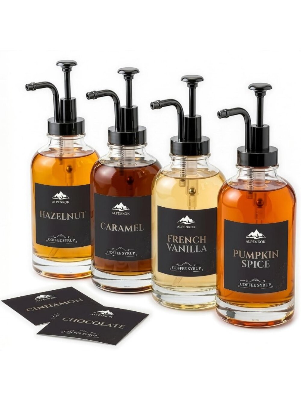 Set of 4 Glass Coffee Syrup Dispensers with Pump - 16.9oz, Perfect for Home